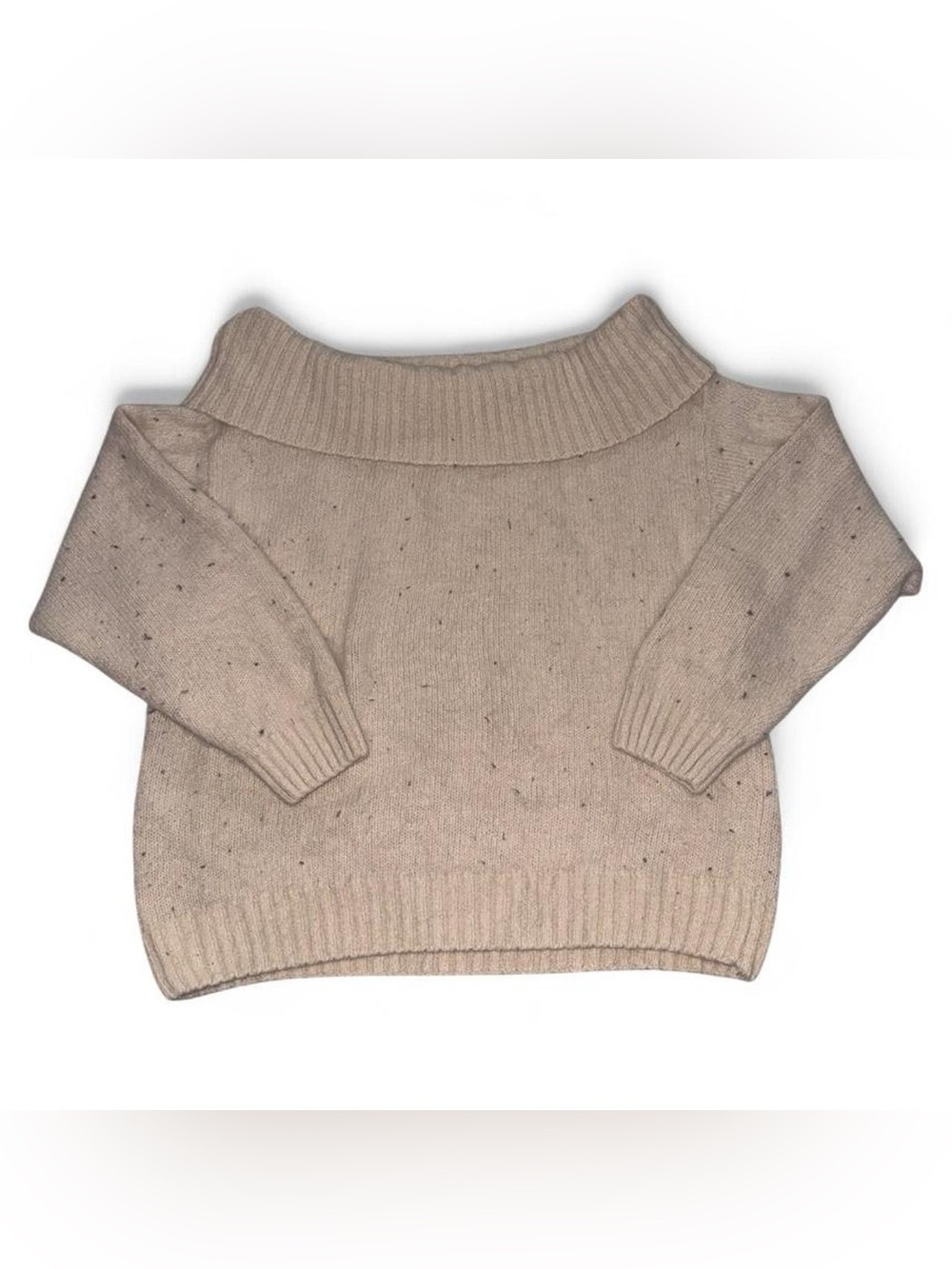 Speckled Cream Off-Shoulder Cowl Sweater